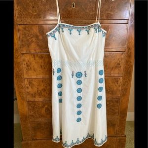 Ann Taylor Loft Summer White/Turquoise Dress 12